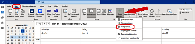 Bilden visar var prenumerationslänken finns i Outlook