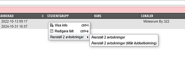 Återställ bokningar